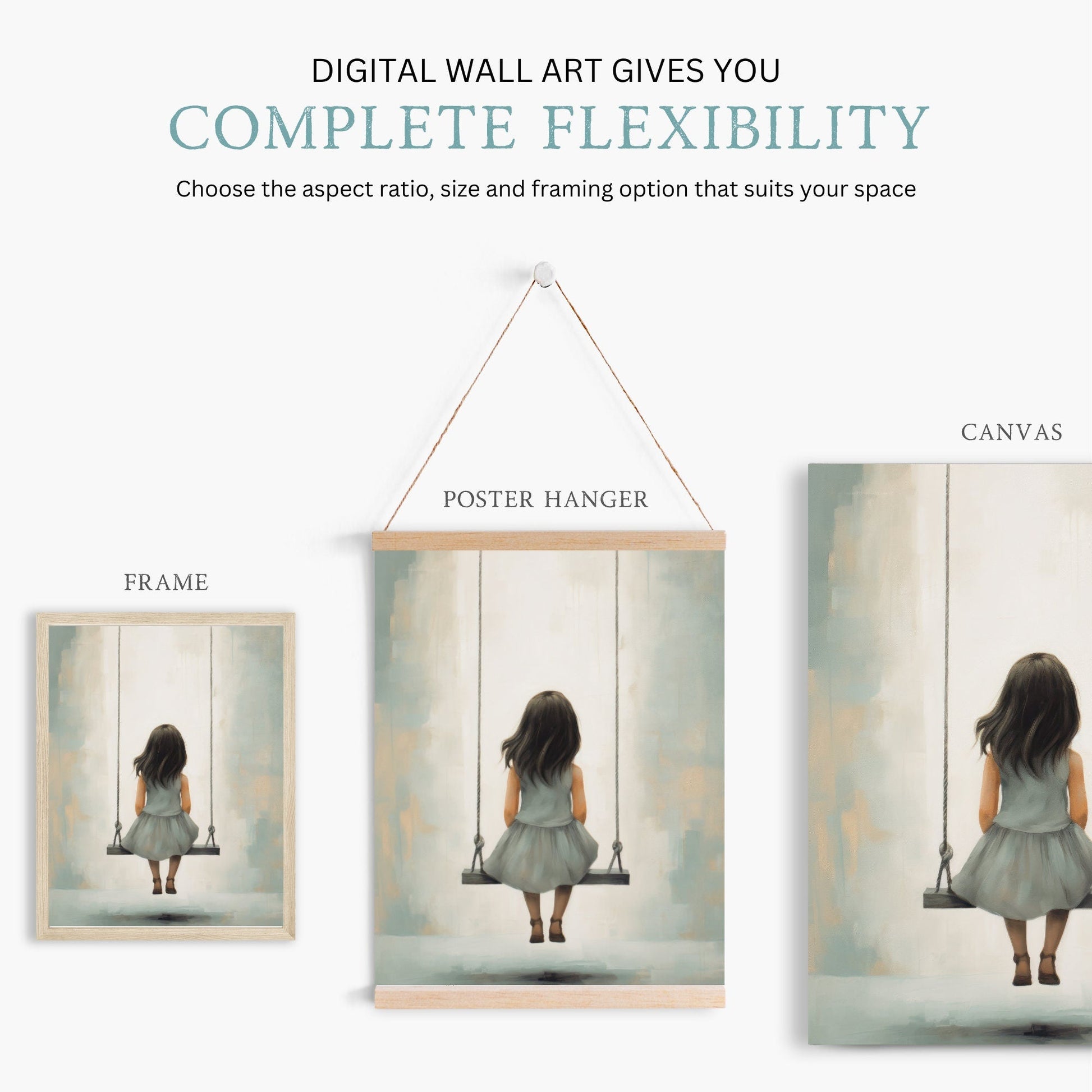 Vintage Nursery Art, Little Girl on Swing, Rustic Kids Room Decor - WildfieldPrints