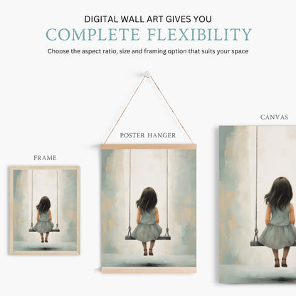 Vintage Nursery Art, Little Girl on Swing, Rustic Kids Room Decor - WildfieldPrints