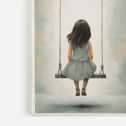 Vintage Nursery Art, Little Girl on Swing, Rustic Kids Room Decor - WildfieldPrints