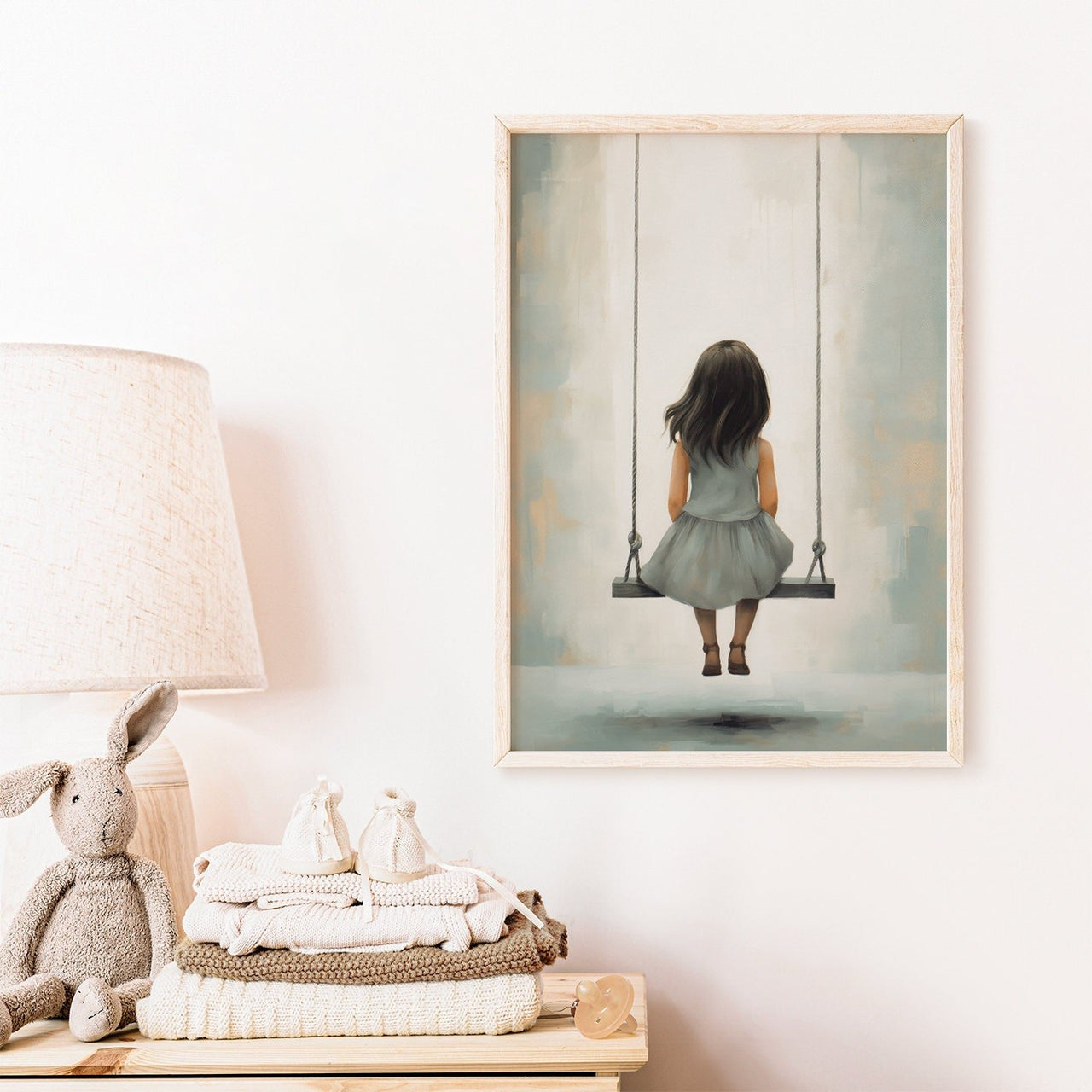 Little Girl Swing Wall Art – Rustic Kids Room Print