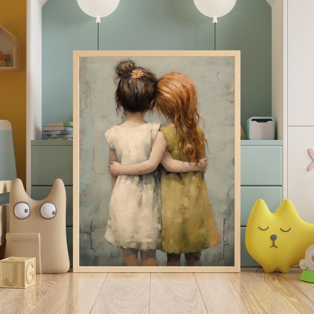 Vintage Nursery Decor, Best Friends Artwork, Friendship - Themed Wall Art - WildfieldPrints