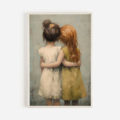 Vintage Nursery Decor, Best Friends Artwork, Friendship - Themed Wall Art - WildfieldPrints