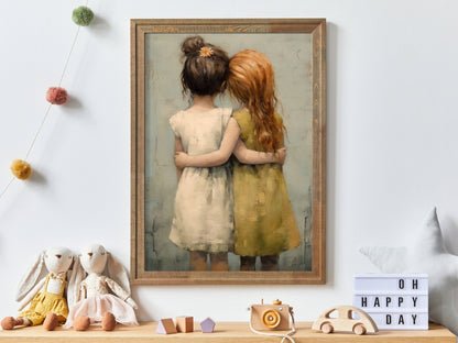 Vintage Nursery Decor, Best Friends Artwork, Friendship - Themed Wall Art - WildfieldPrints