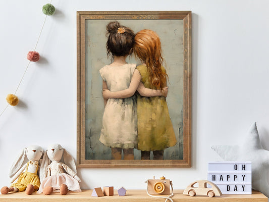 Vintage Nursery Decor, Best Friends Artwork, Friendship - Themed Wall Art - WildfieldPrints