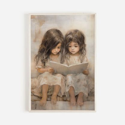 Vintage Nursery Decor, Learning & Reading Art for Girls Room, Rustic Painting - WildfieldPrints