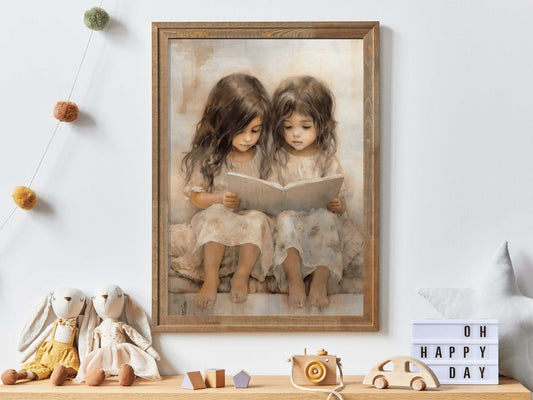 Vintage Nursery Decor, Learning & Reading Art for Girls Room, Rustic Painting - WildfieldPrints
