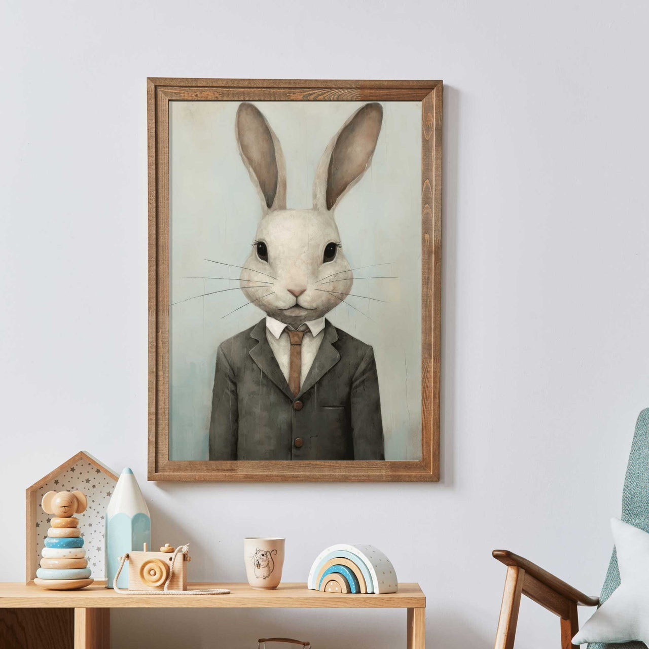 Rabbit in Suit Wall Art – Woodland Nursery Print
