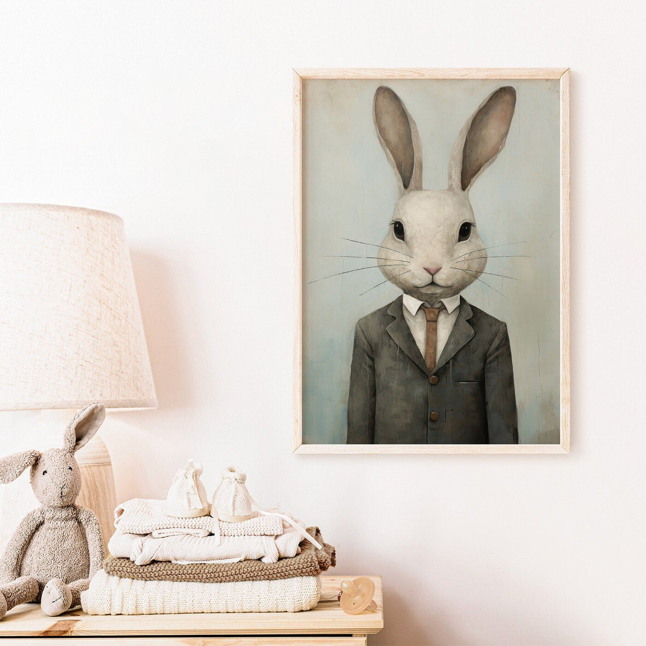Rabbit in Suit Wall Art – Woodland Nursery Print