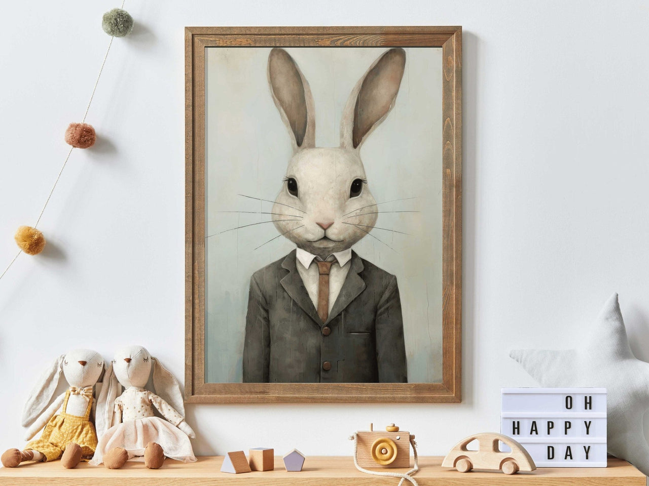 Rabbit in Suit Wall Art – Woodland Nursery Print