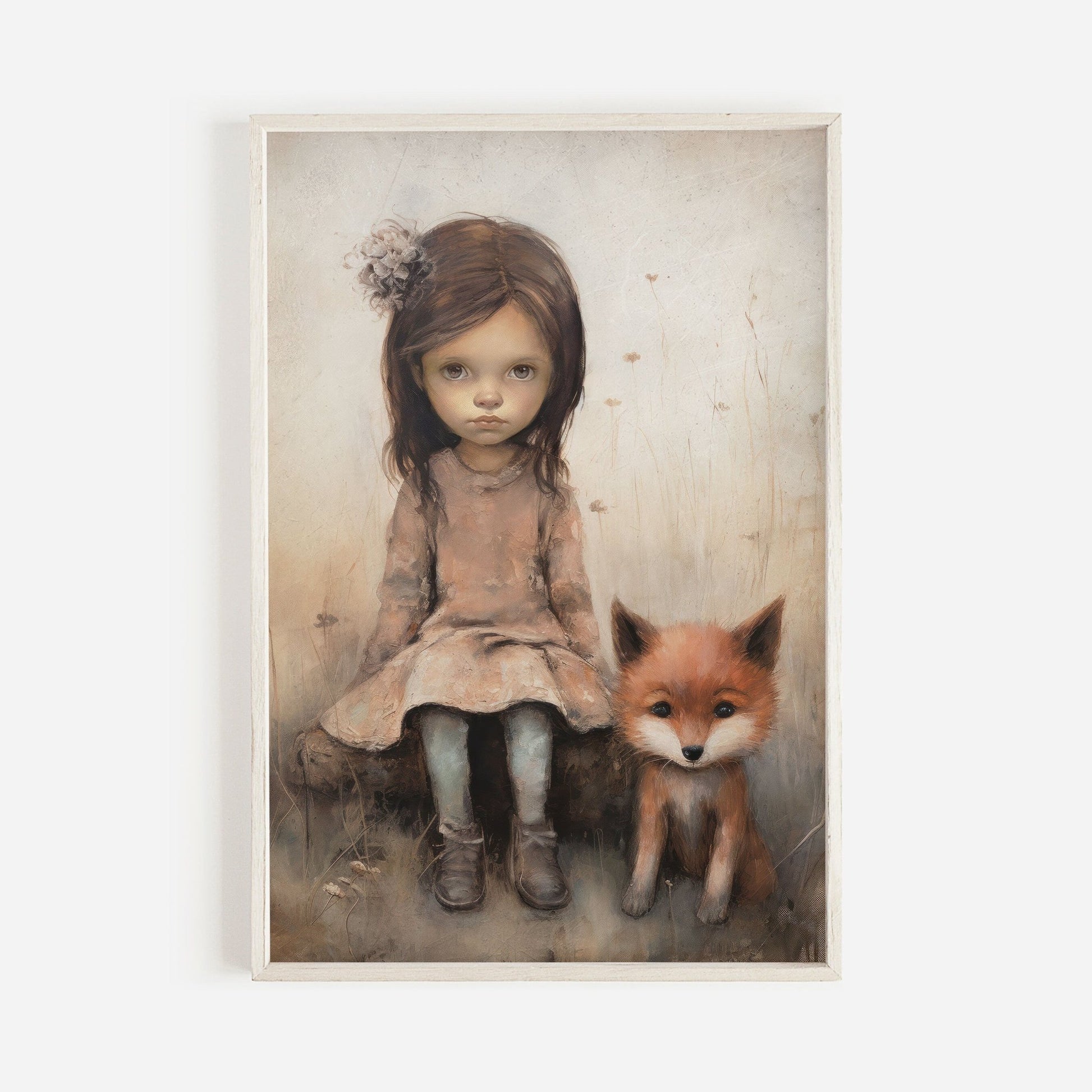 Vintage Nursery Wall Art, Fox Decor, Little Girl and Fox Print, Forest Animal Decor - WildfieldPrints