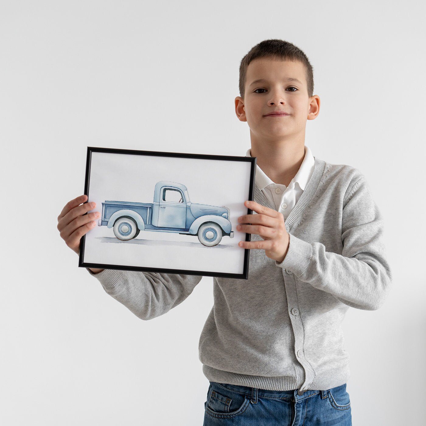 Vintage Pickup Truck Print, Car Nursery Decor, Blue Kids Room Wall Art - WildfieldPrints