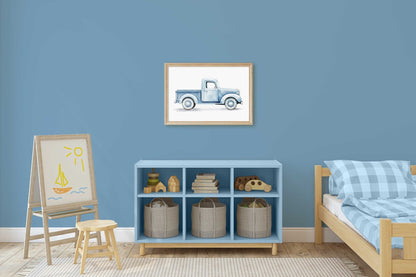 Vintage Pickup Truck Print, Car Nursery Decor, Blue Kids Room Wall Art - WildfieldPrints