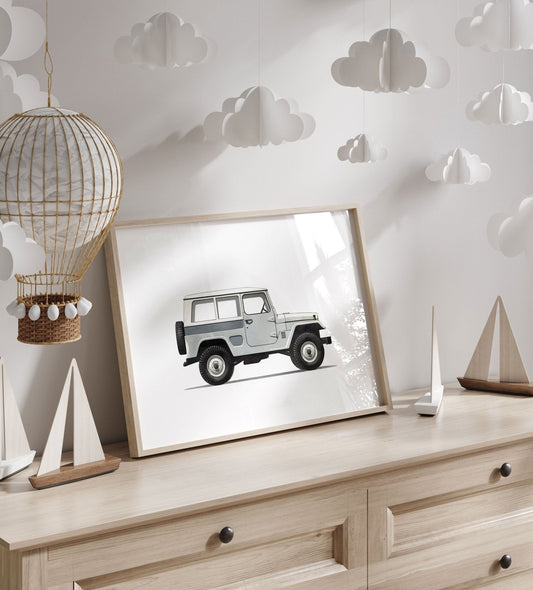 Vintage Pickup Truck Print, Car Nursery Decor, Teal Kids Room Art - WildfieldPrints