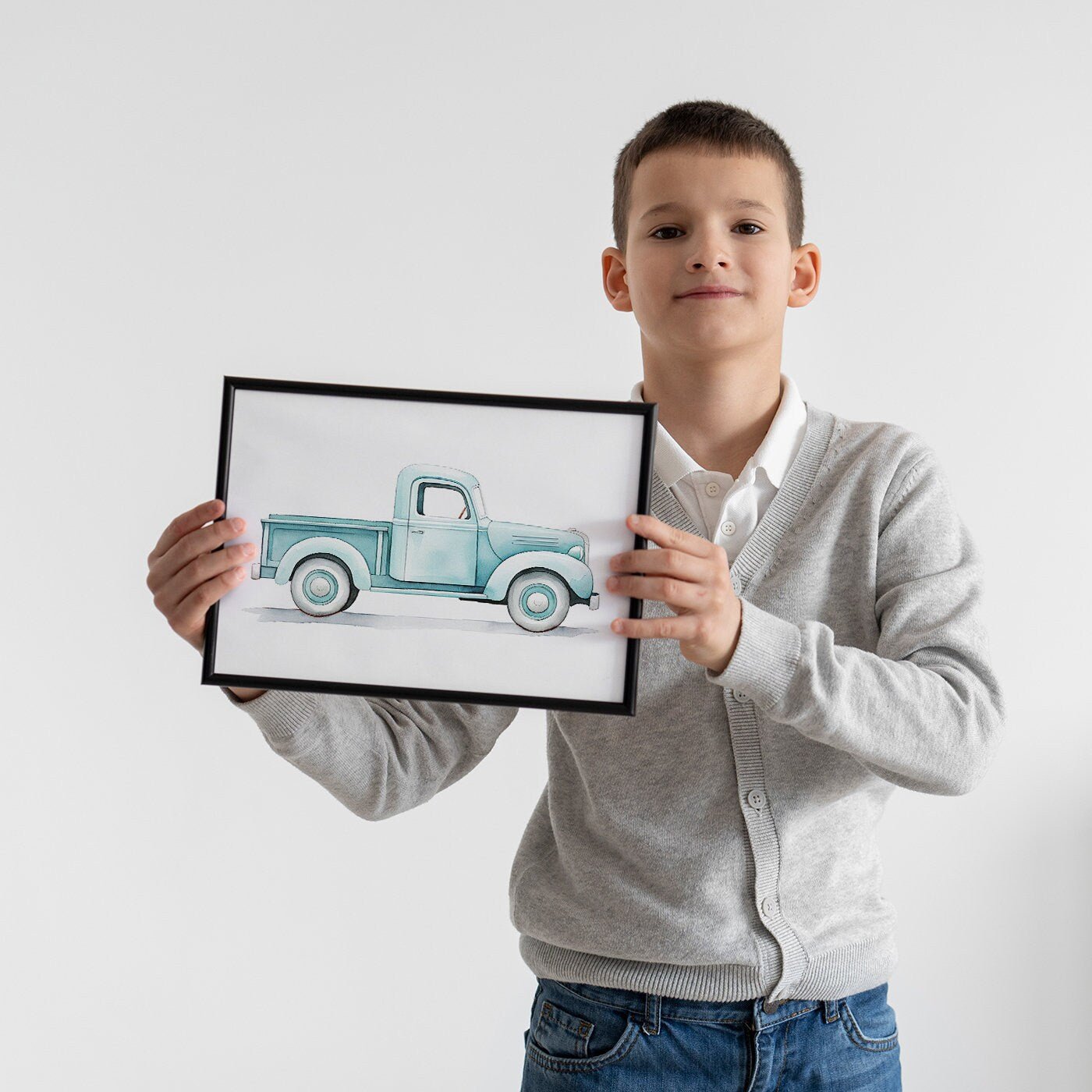 Vintage Pickup Truck Print, Car Nursery Decor, Teal Kids Room Art - WildfieldPrints