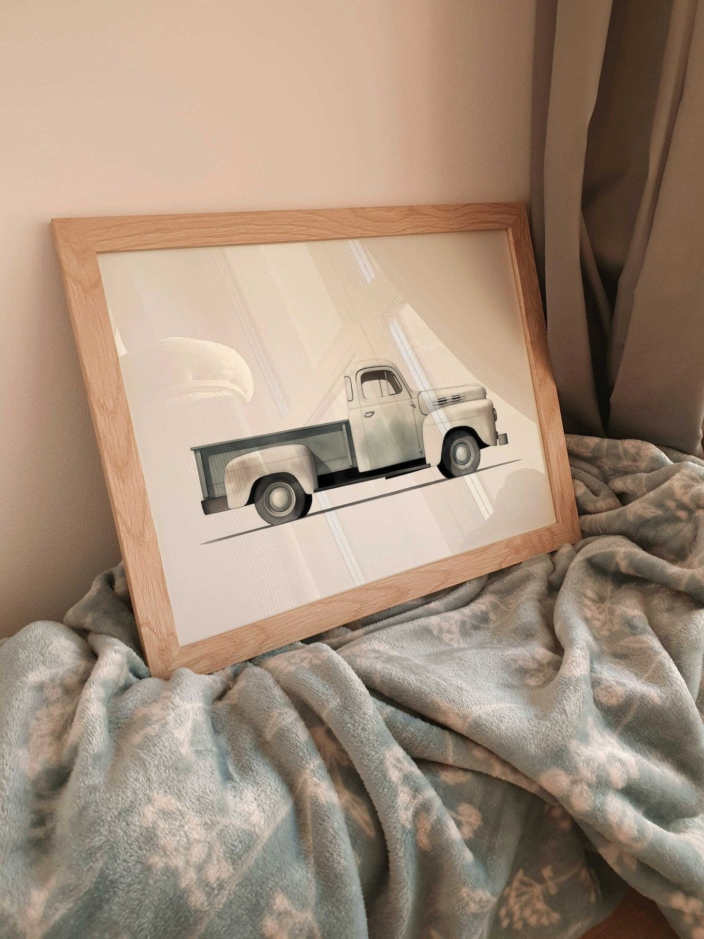 Vintage Pickup Truck Print, Car Nursery Decor, Teal Kids Room Art - WildfieldPrints