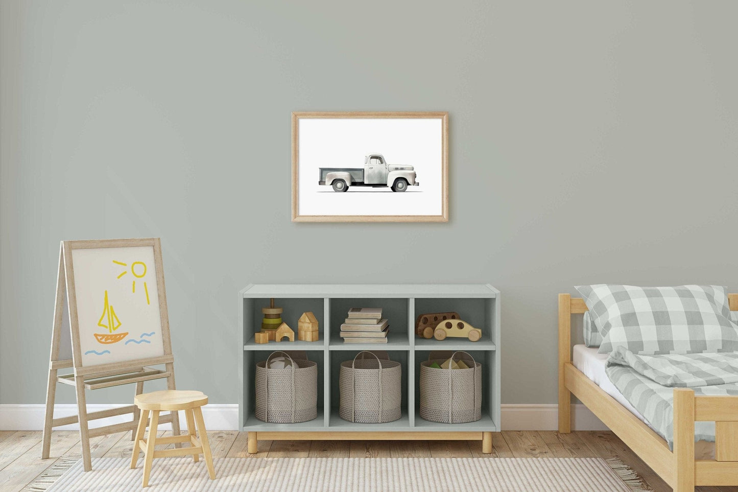 Vintage Pickup Truck Print, Car Nursery Decor, Teal Kids Room Art - WildfieldPrints