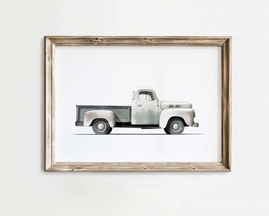 Vintage Pickup Truck Print, Car Nursery Decor, Teal Kids Room Art - WildfieldPrints