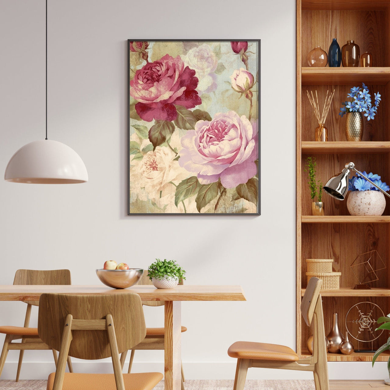 Pink and Red Rose Wall Art – Floral Farmhouse Print