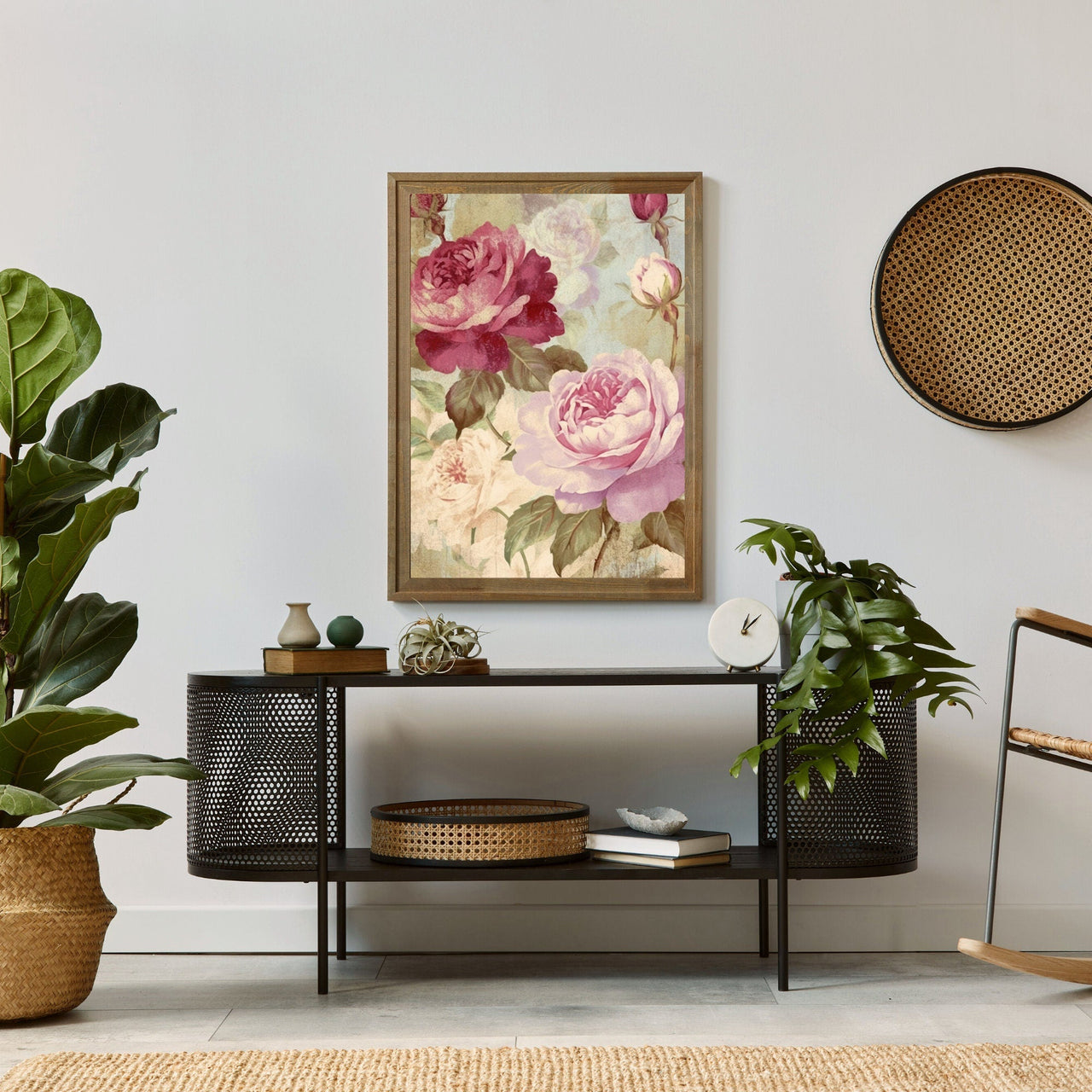 Pink and Red Rose Wall Art – Floral Farmhouse Print