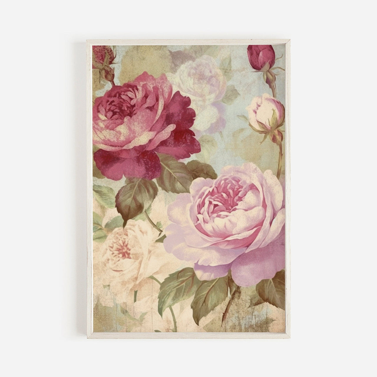 Pink and Red Rose Wall Art – Floral Farmhouse Print
