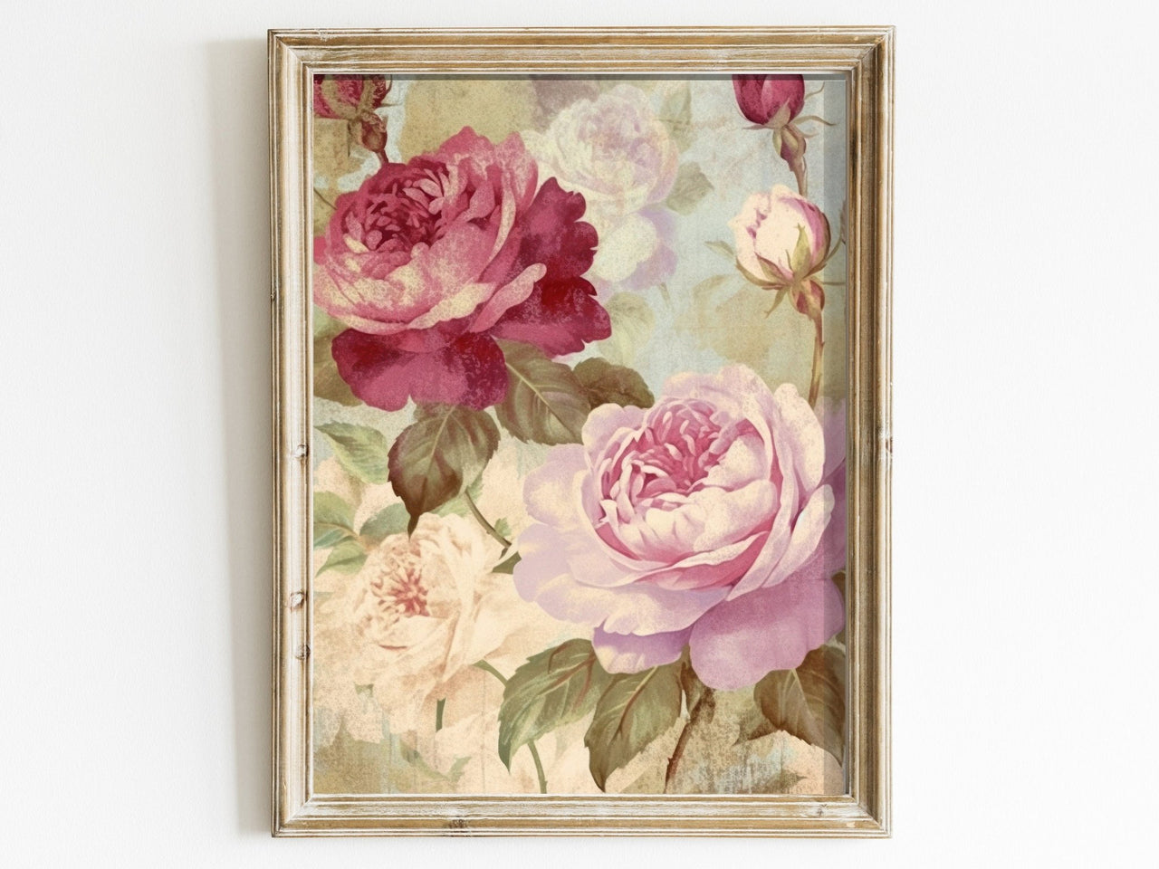 Pink and Red Rose Wall Art – Floral Farmhouse Print