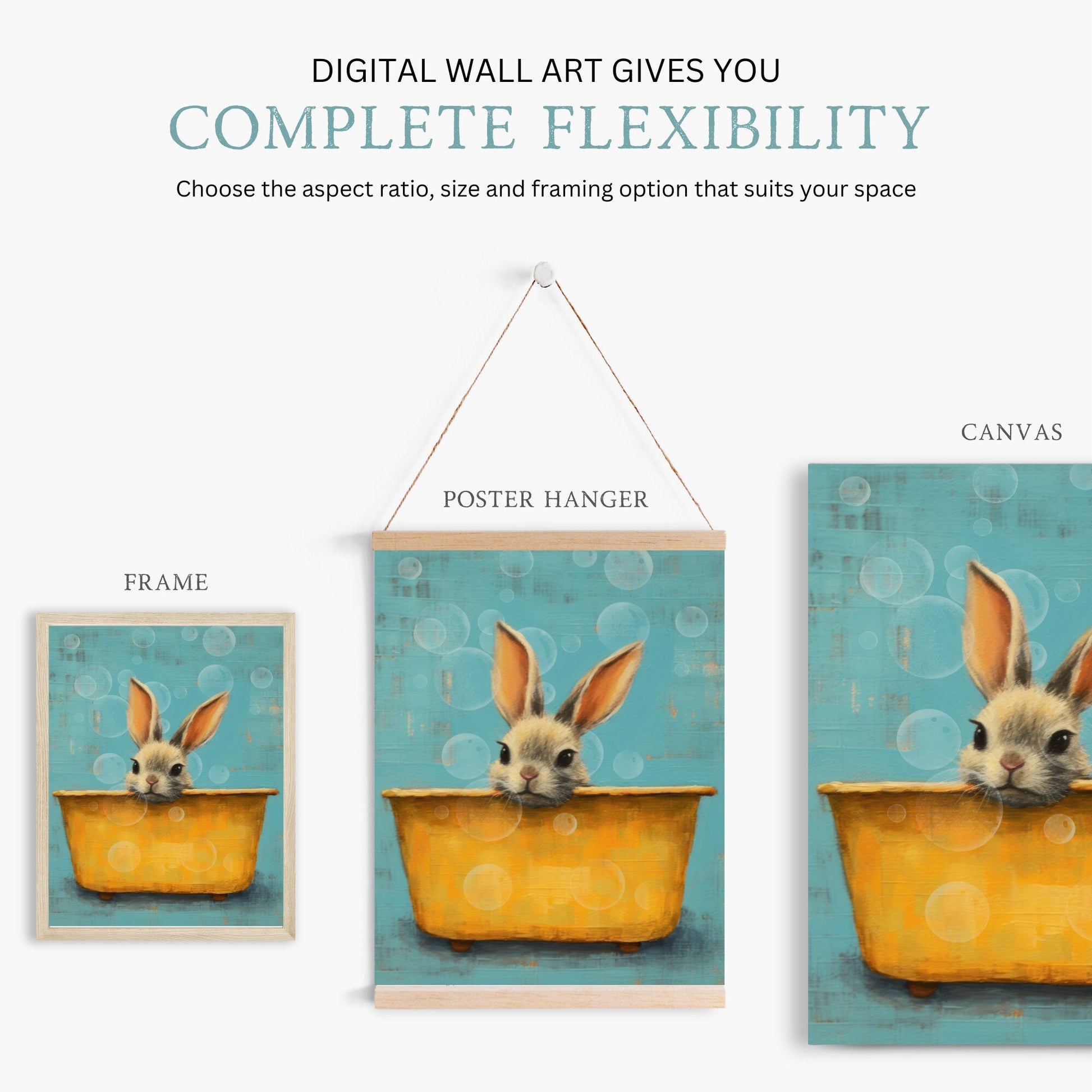 Vintage Rabbit Bath Tub Wall Art, Cute Animal Decor for Kids Room - WildfieldPrints