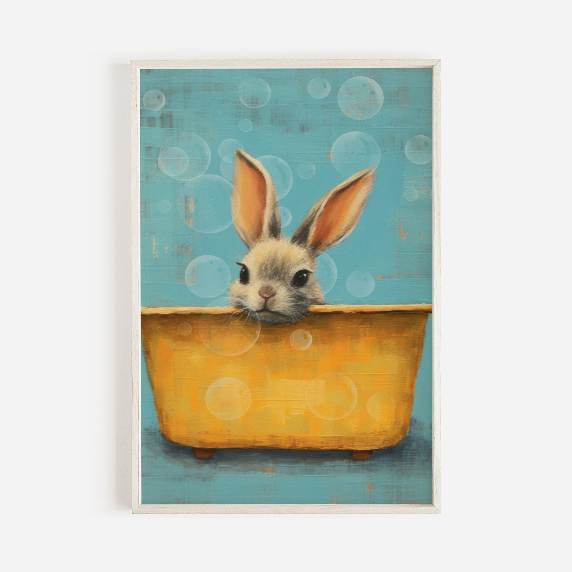 Vintage Rabbit Bath Tub Wall Art, Cute Animal Decor for Kids Room - WildfieldPrints