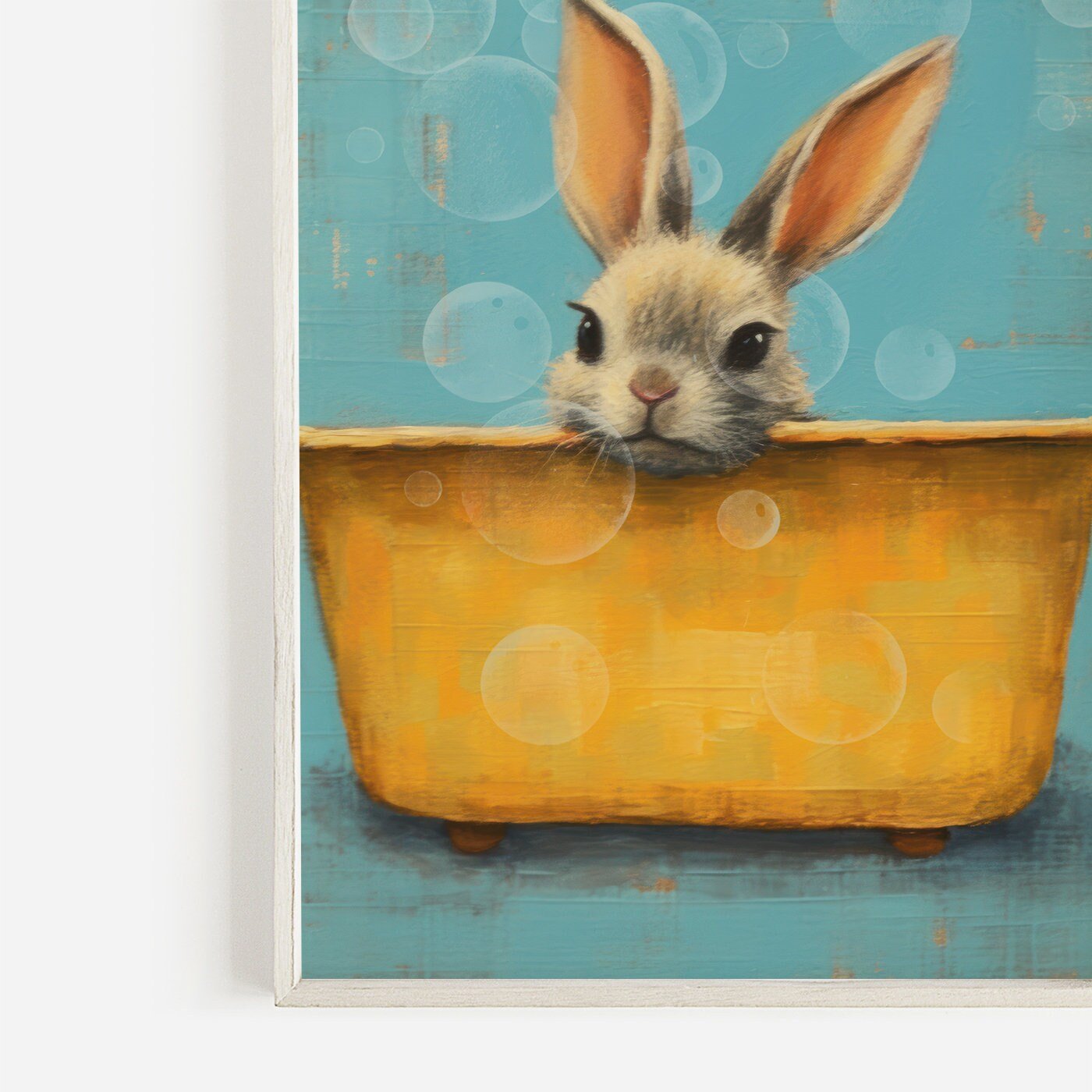 Vintage Rabbit Bath Tub Wall Art, Cute Animal Decor for Kids Room - WildfieldPrints
