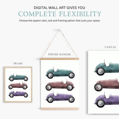 Vintage Racing Cars Nursery Wall Art, Boys Room Decor, Sports Car Print - WildfieldPrints