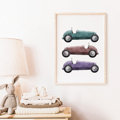 Vintage Racing Cars Nursery Wall Art, Boys Room Decor, Sports Car Print - WildfieldPrints