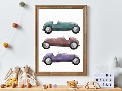 Vintage Racing Cars Nursery Wall Art, Boys Room Decor, Sports Car Print - WildfieldPrints