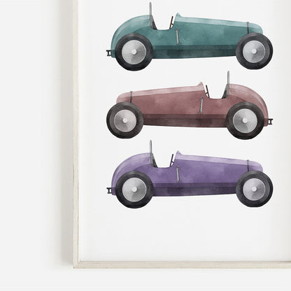 Vintage Racing Cars Nursery Wall Art, Boys Room Decor, Sports Car Print - WildfieldPrints