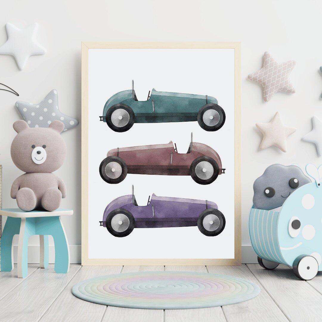 Vintage Racing Cars Nursery Wall Art, Boys Room Decor, Sports Car Print - WildfieldPrints