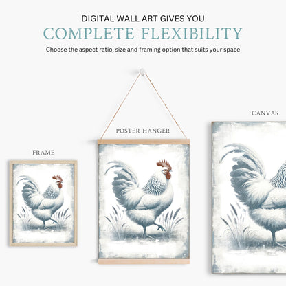 Vintage Rooster Art Print, Farmhouse Wall Decor, Farm Animal Decor - WildfieldPrints