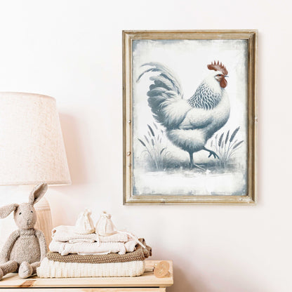Vintage Rooster Art Print, Farmhouse Wall Decor, Farm Animal Decor - WildfieldPrints