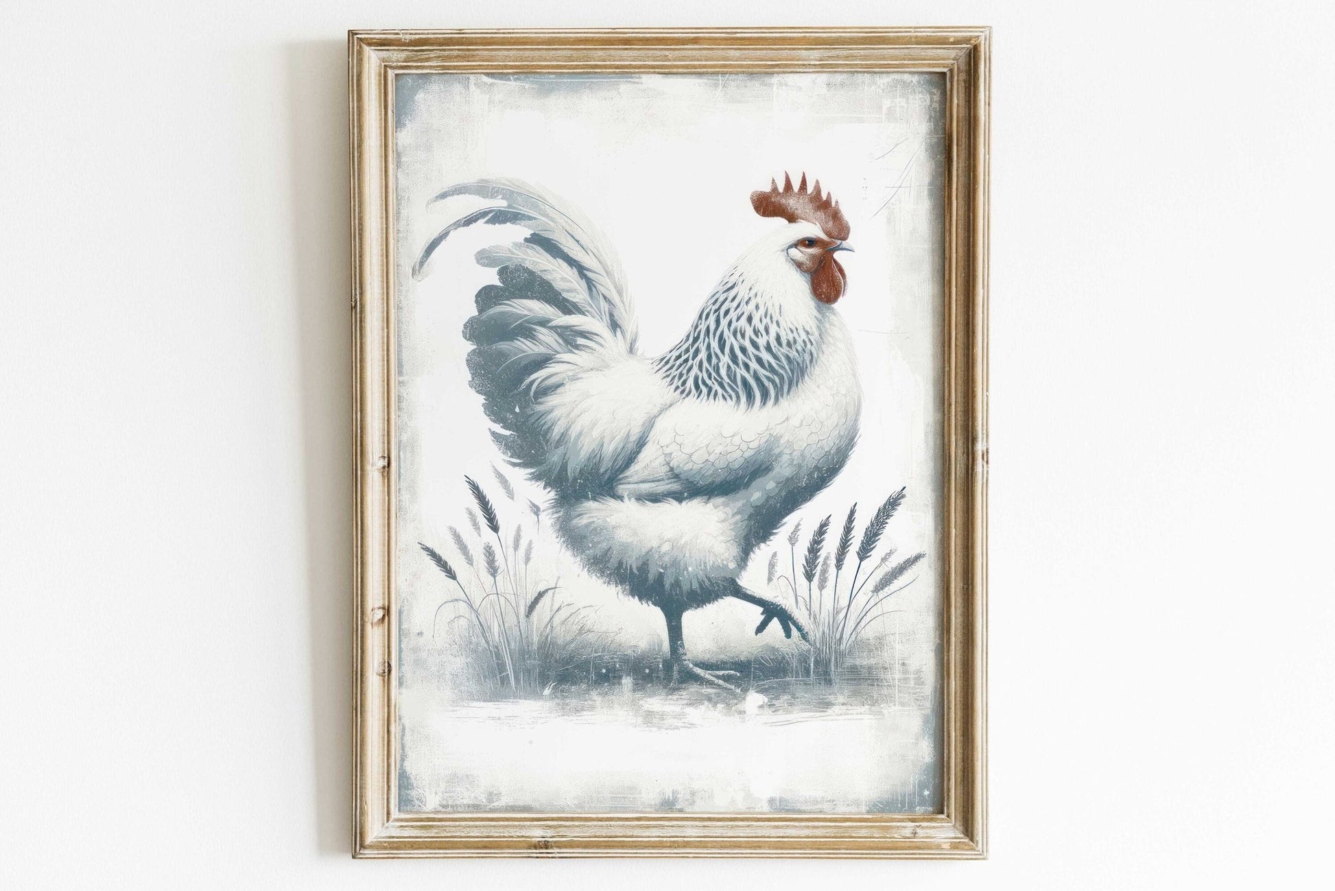 Vintage Rooster Art Print, Farmhouse Wall Decor, Farm Animal Decor - WildfieldPrints