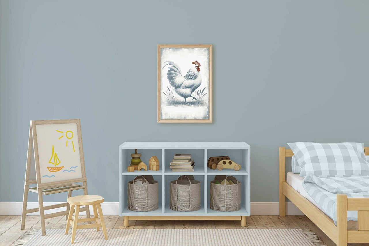 White Rooster Wall Art – Farm Animal Print for Living Room