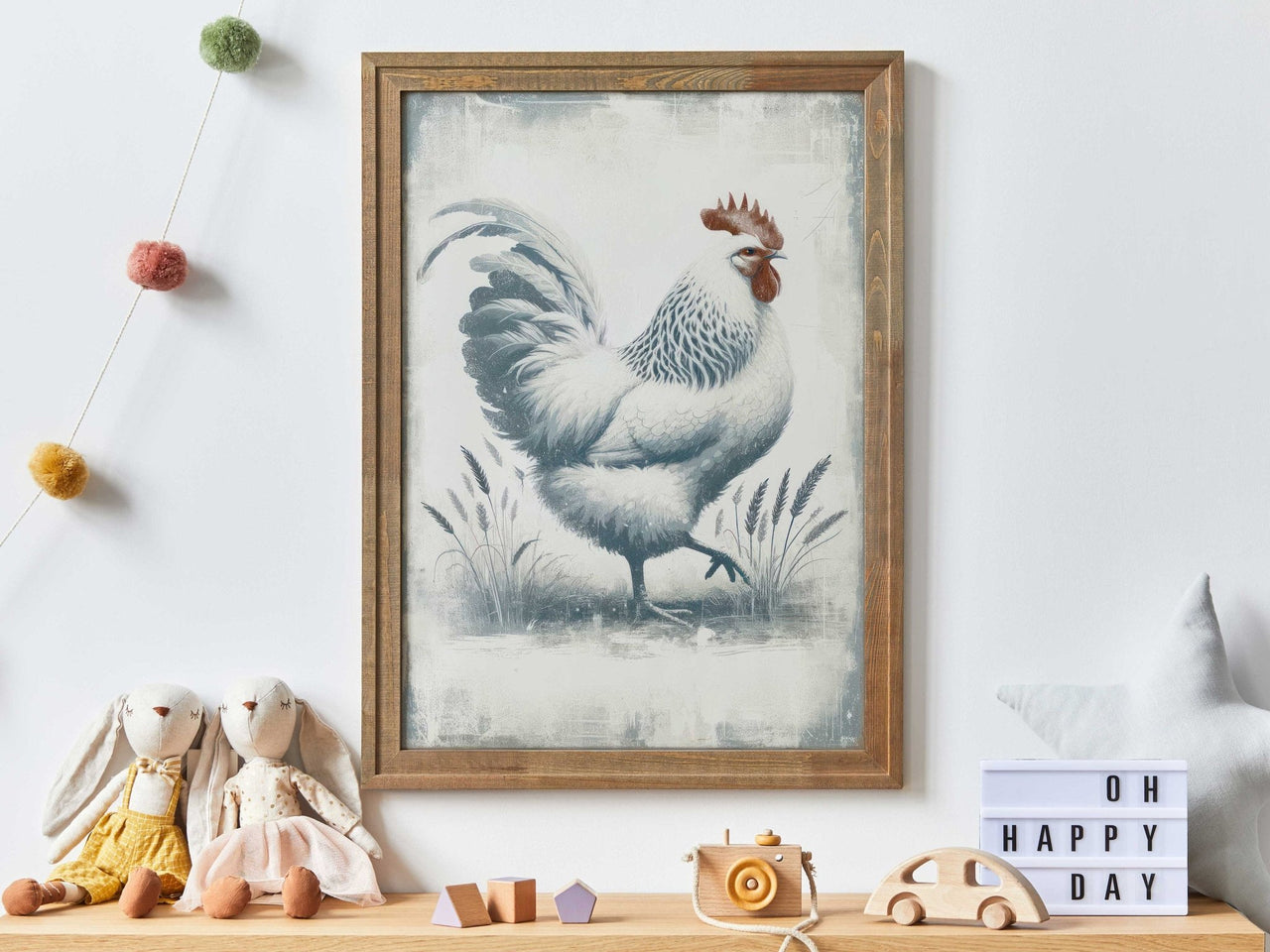 White Rooster Wall Art – Farm Animal Print for Living Room