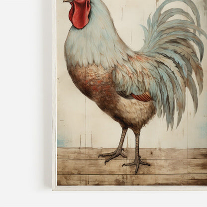 Vintage Rooster Portrait, Rustic Farmhouse Wall Art, Unique Chicken Print - WildfieldPrints