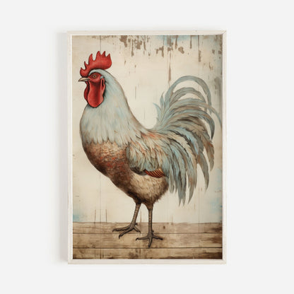 Vintage Rooster Portrait, Rustic Farmhouse Wall Art, Unique Chicken Print - WildfieldPrints
