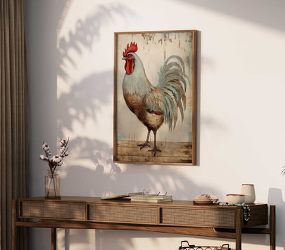 Vintage Rooster Portrait, Rustic Farmhouse Wall Art, Unique Chicken Print - WildfieldPrints