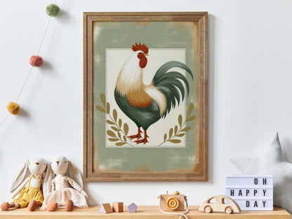Vintage Rooster Print, Rustic Farmhouse Wall Art, Chicken Decor - WildfieldPrints