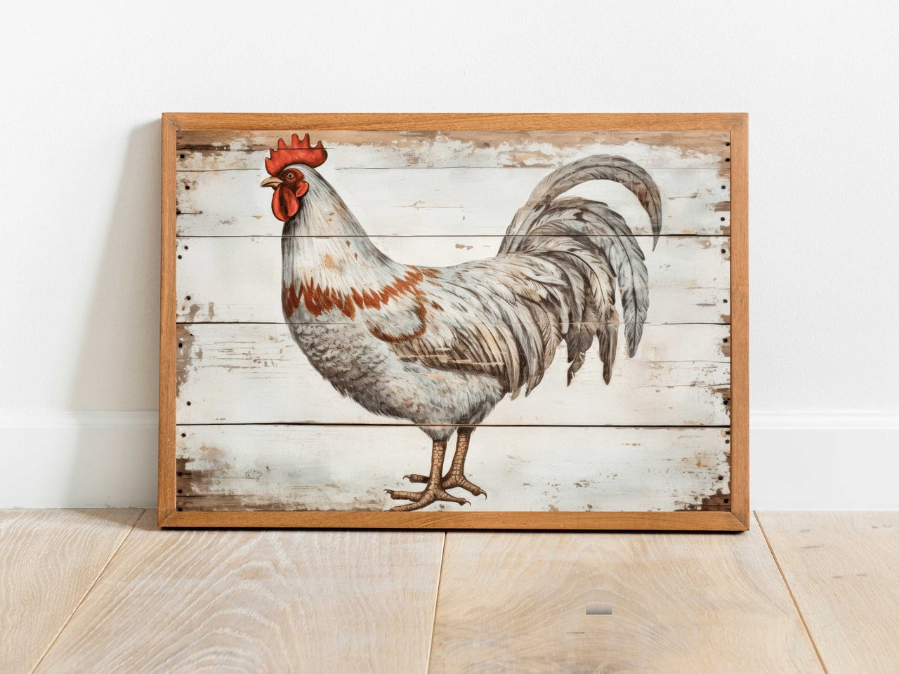White Rooster Wall Art – Farmhouse Living Room Print