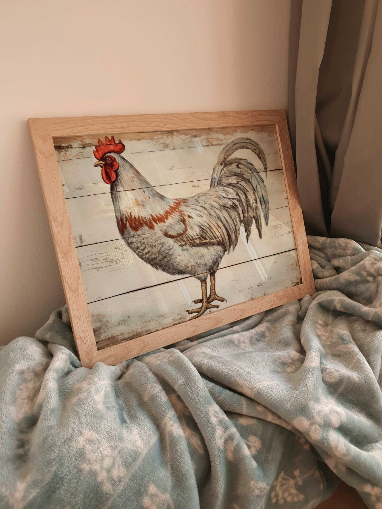 White Rooster Wall Art – Farmhouse Living Room Print