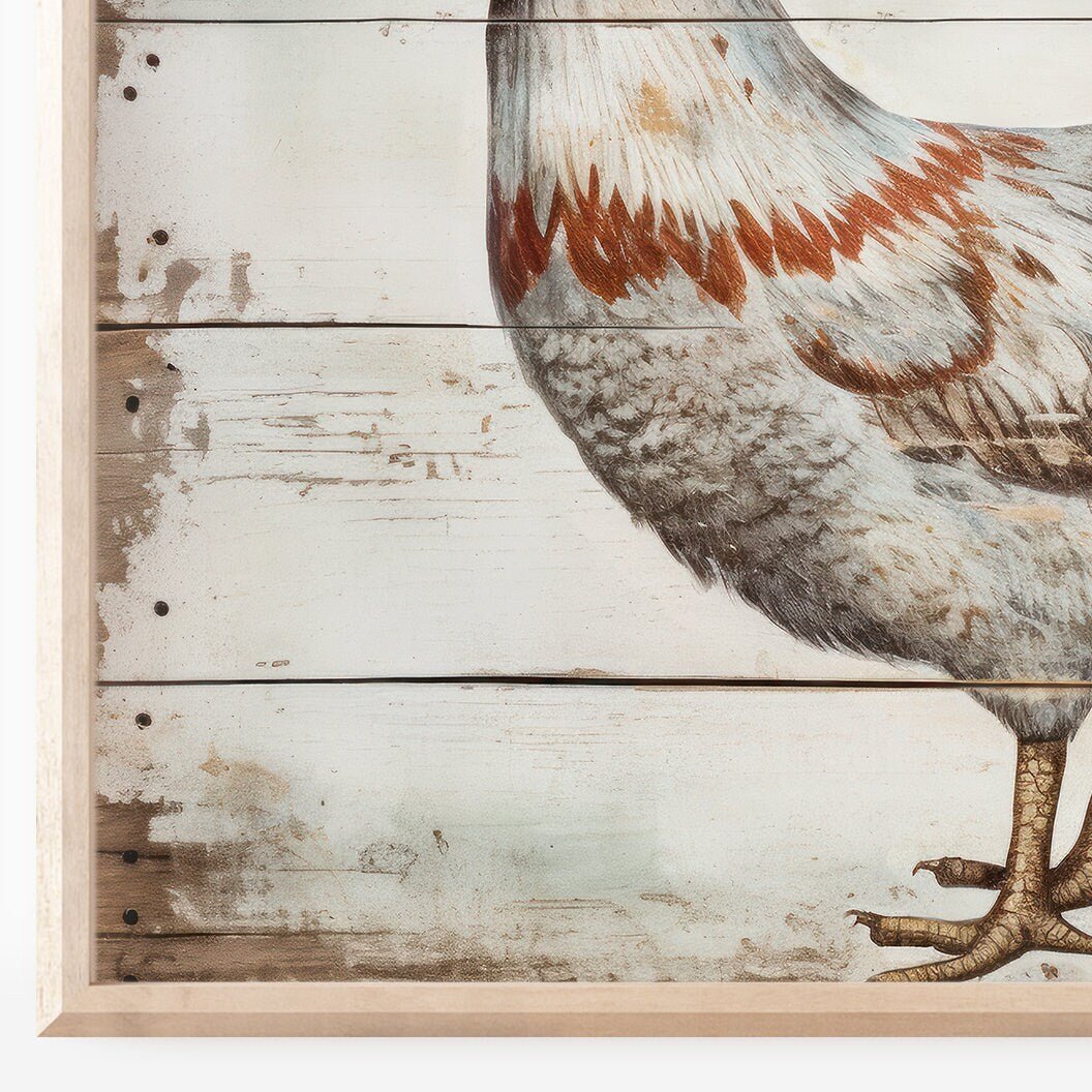 White Rooster Wall Art – Farmhouse Living Room Print