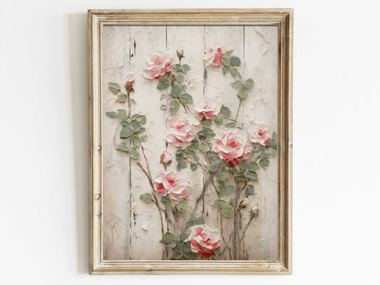 Vintage Rose Wall Art, Botanical Painting, Rustic Home Decor - WildfieldPrints