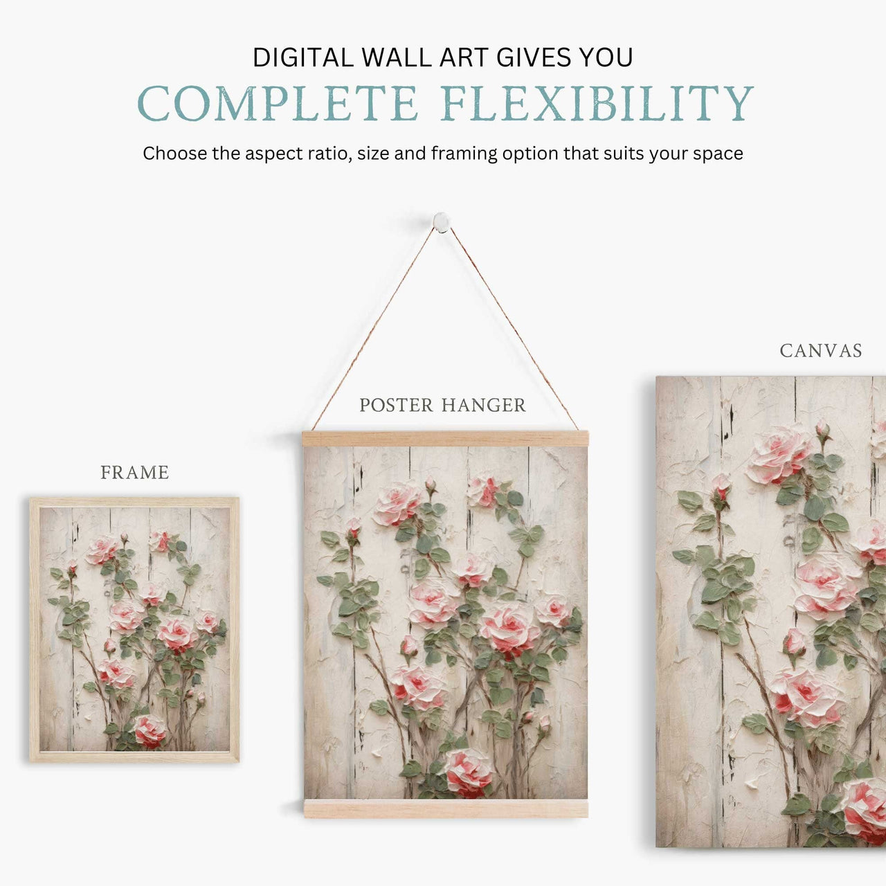 Vintage Rose Wall Art – Floral Living Room Print