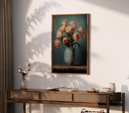 Vintage Rose Wall Art, Rustic Floral Print, Flower Home Decor - WildfieldPrints