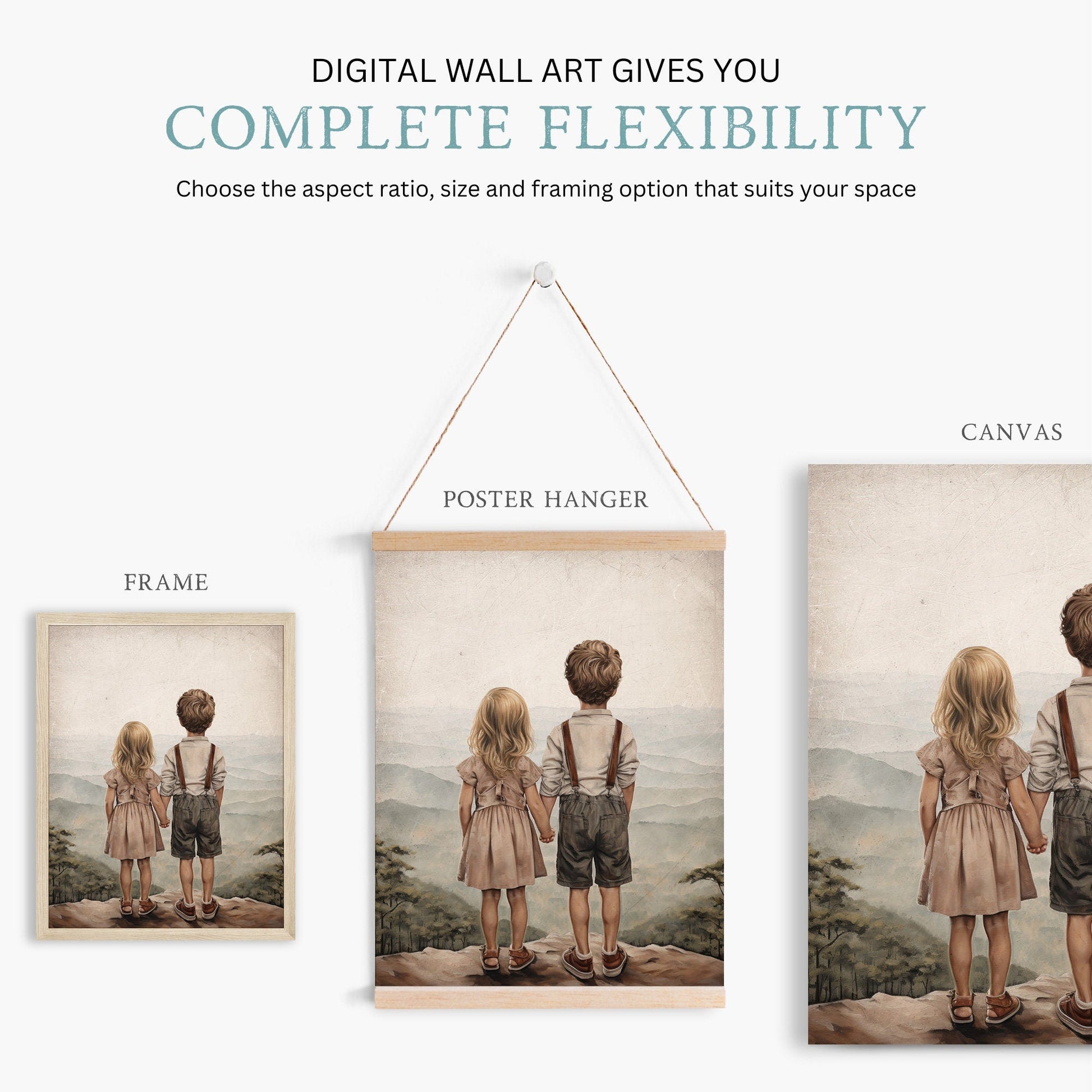 Vintage Sibling Love Print, Brother & Sister Adventure Decor, Family Bonding - WildfieldPrints