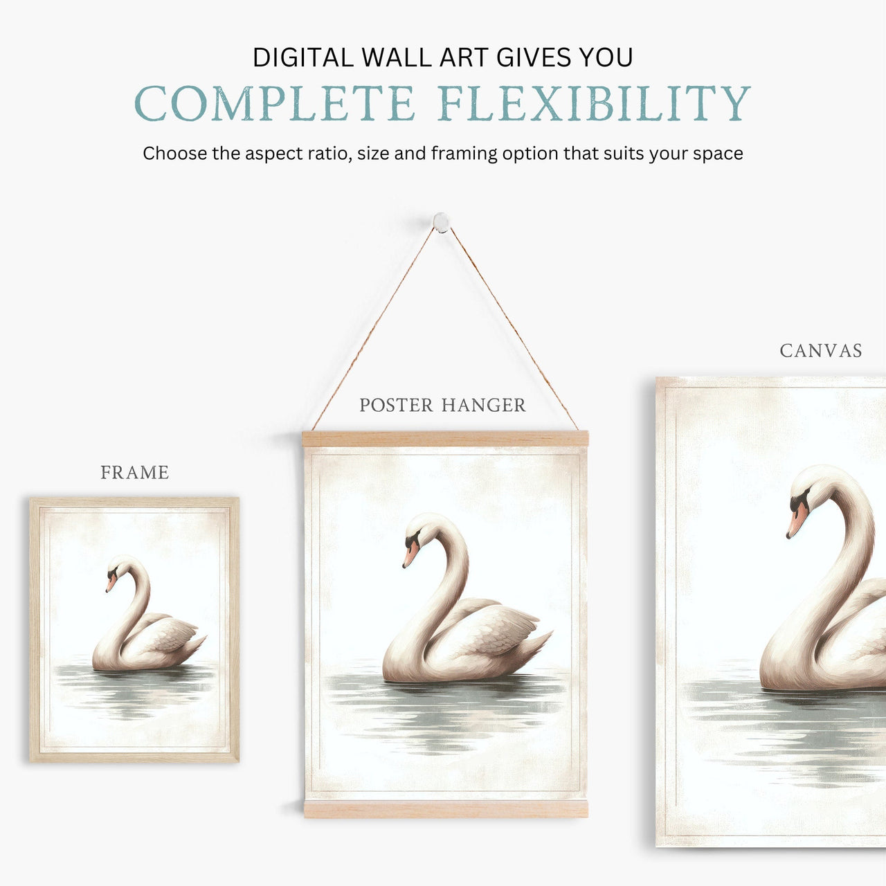 Swan Wall Art – Bird Living Room Print